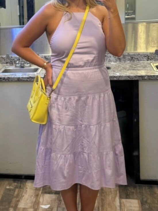 Alice + Olivia Hartley Tie Back Midi Dress in Lilac Size 14 - Picture 1 of 6